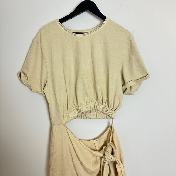 FREE PEOPLE Rae Waist Cutout Asymmetric Dress in Summer Khaki Size Large - Picture 5 of 14
